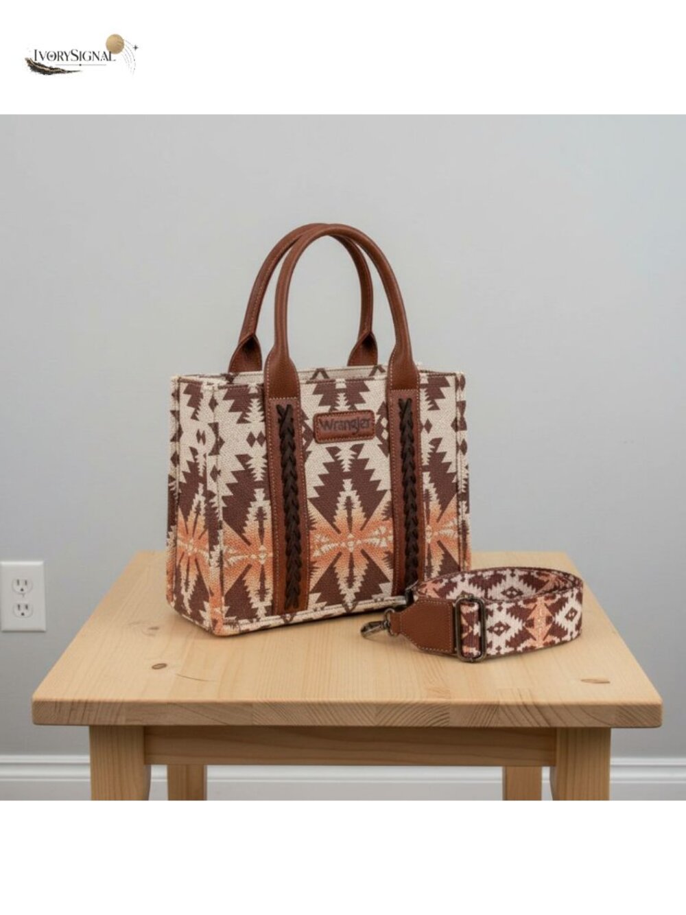 Cotton Canvas Western Tote Purse with Aztec Print, Crossbody Detachable Strap